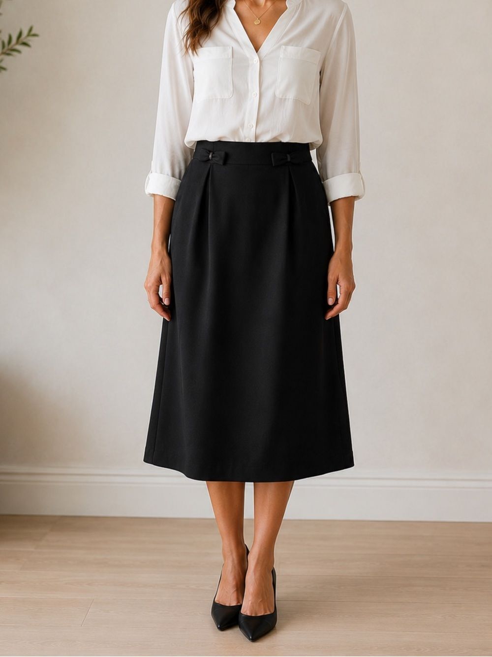 Ted Baker Elegant Bow Accent Black Women's Midi Skirt Size 8